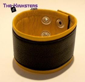 Premium Leather Wristband Black &  Yellow