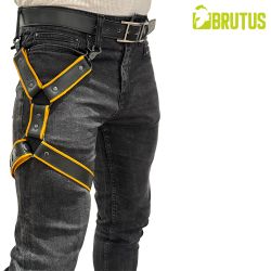BRUTUS Leather Leg Harness Black & Yellow