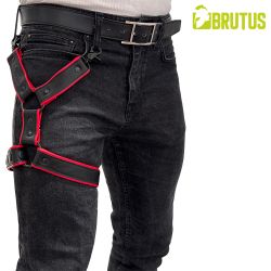 BRUTUS Leather Leg Harness Black & Red