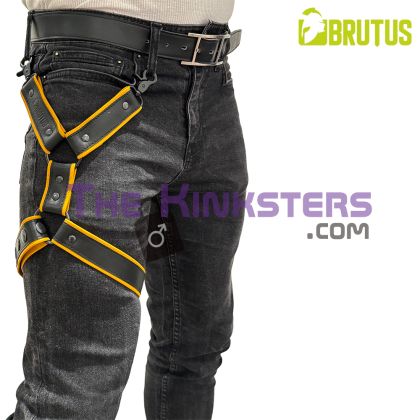 BRUTUS Leather Leg Harness Black & Yellow
