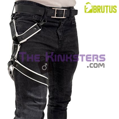 BRUTUS Leather Leg Harness Black & White
