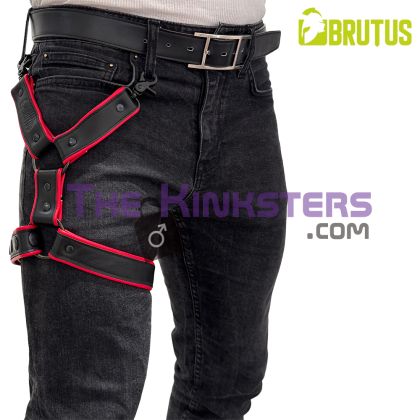 BRUTUS Leather Leg Harness Black & Red