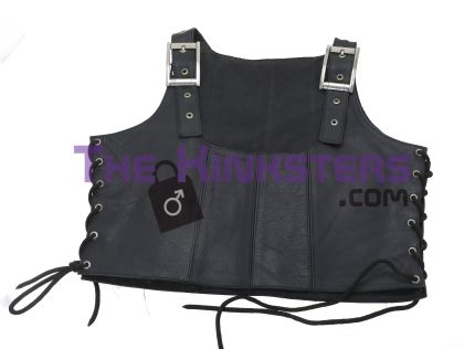 Re-Kinked - Real Leather Men's Black Crop Top with Shoulder Buckles
