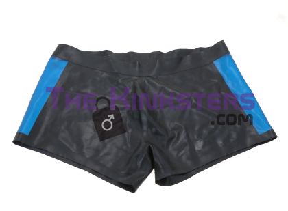 Re-Kinked - Men's Rubber Shorts with Translucent Blue Side Panels Medium
