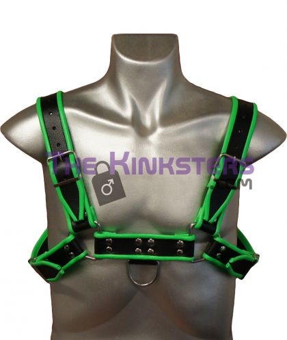 Leather Chest H-Harness Black & Green