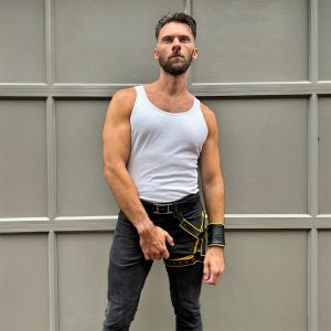 BRUTUS Leather Leg Harness Black & Yellow