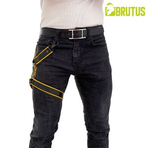 BRUTUS Leather Leg Harness Black & Yellow