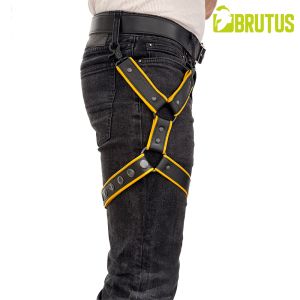 BRUTUS Leather Leg Harness Black & Yellow