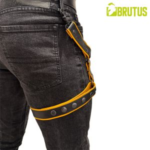 BRUTUS Leather Leg Harness Black & Yellow