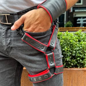 BRUTUS Leather Leg Harness Black & Red