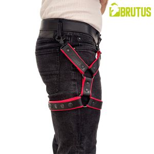 BRUTUS Leather Leg Harness Black & Red