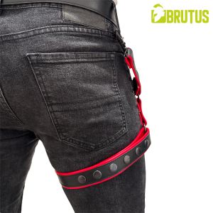 BRUTUS Leather Leg Harness Black & Red