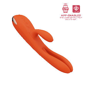 TERRI App-Controlled Kinky Finger Tapping Rabbit Vibrator-Orange