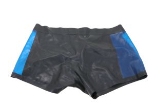 Re-Kinked - Men's Rubber Shorts with Translucent Blue Side Panels Medium