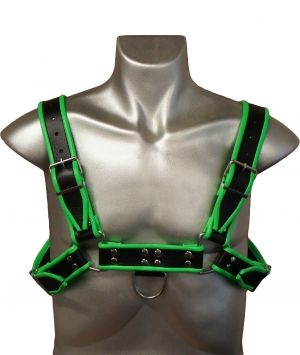 Leather Chest H-Harness Black & Green