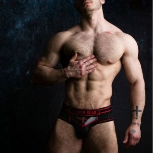 Locker Gear Bottomless Brief with Front Opening Red